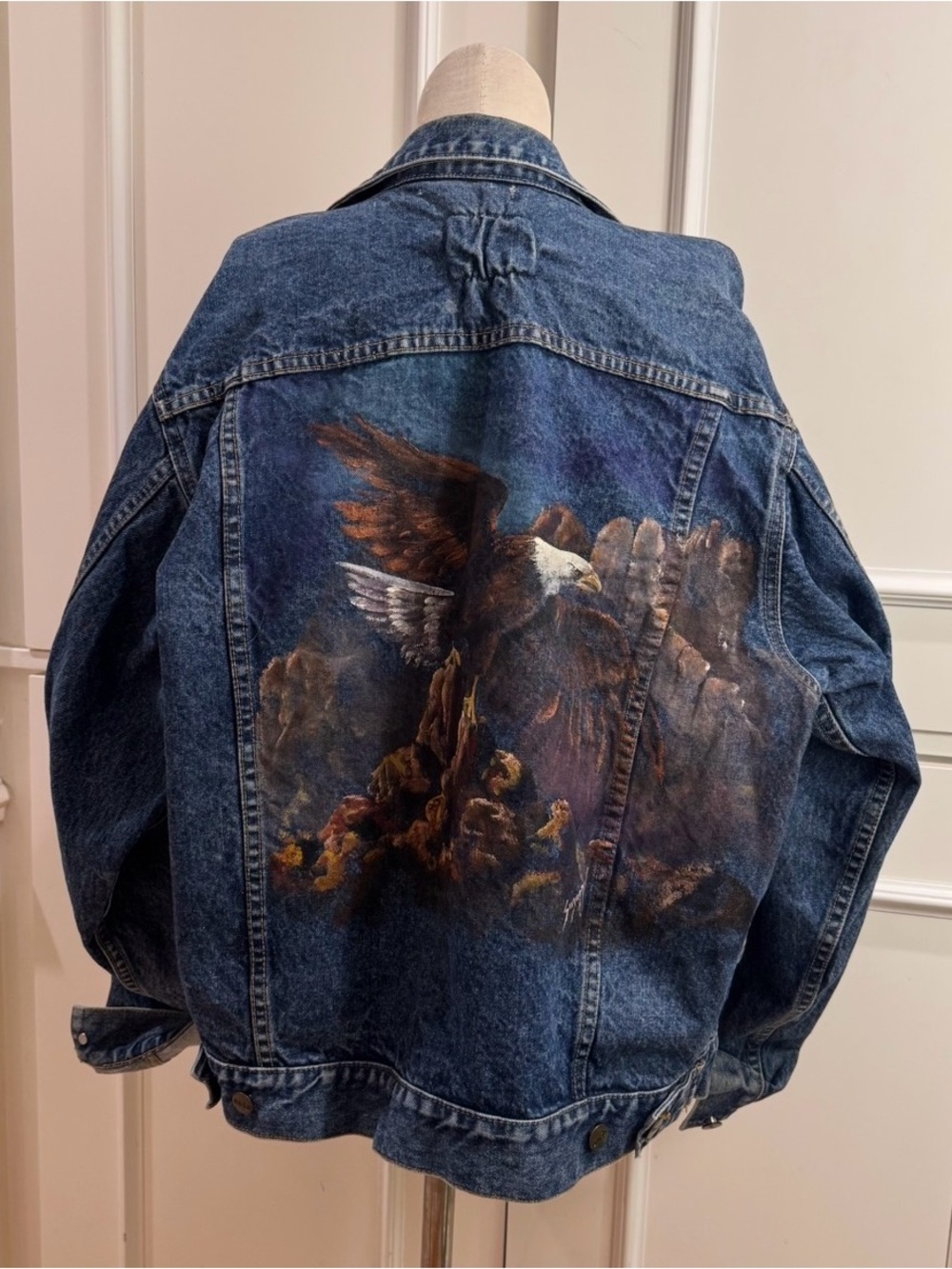 Vintage Boss Hand Painted Eagle Denim Jacket - Large